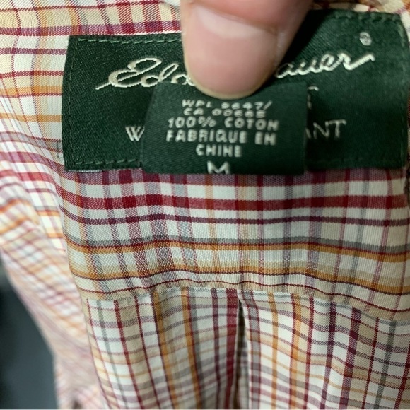 EDDIE Bauer Neutral Plaid Preppy Casual Button Down Shirt Brown Relaxed fit M/L - Picture 10 of 11